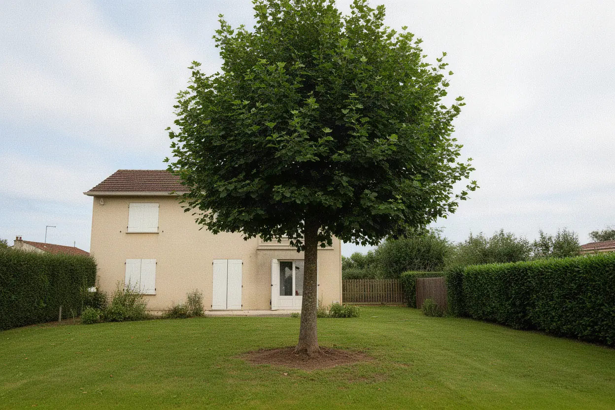 Arbre à retirer près des aménagements d'un jardin à Biard