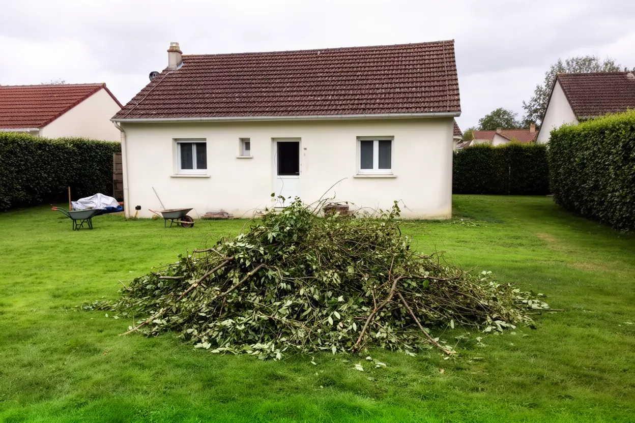 Branches et feuilles accumulées avant évacuation à Poitiers