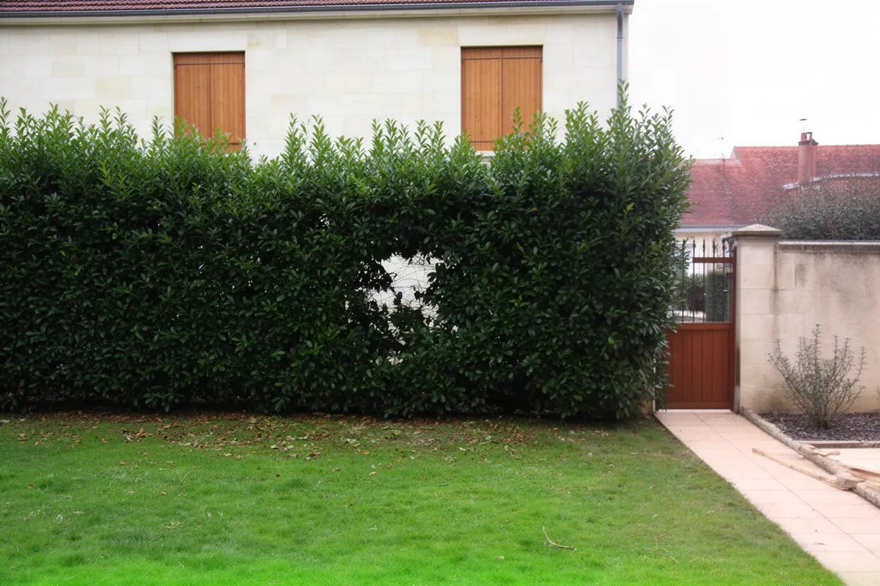 Haie trop large avant taille dans un jardin à Poitiers